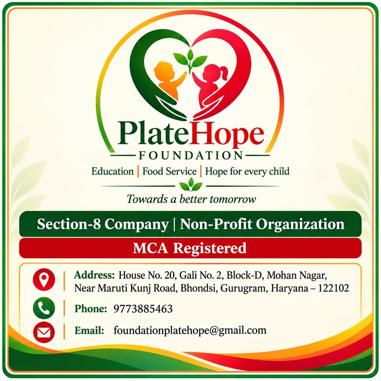PlateHope Foundation registration and contact information